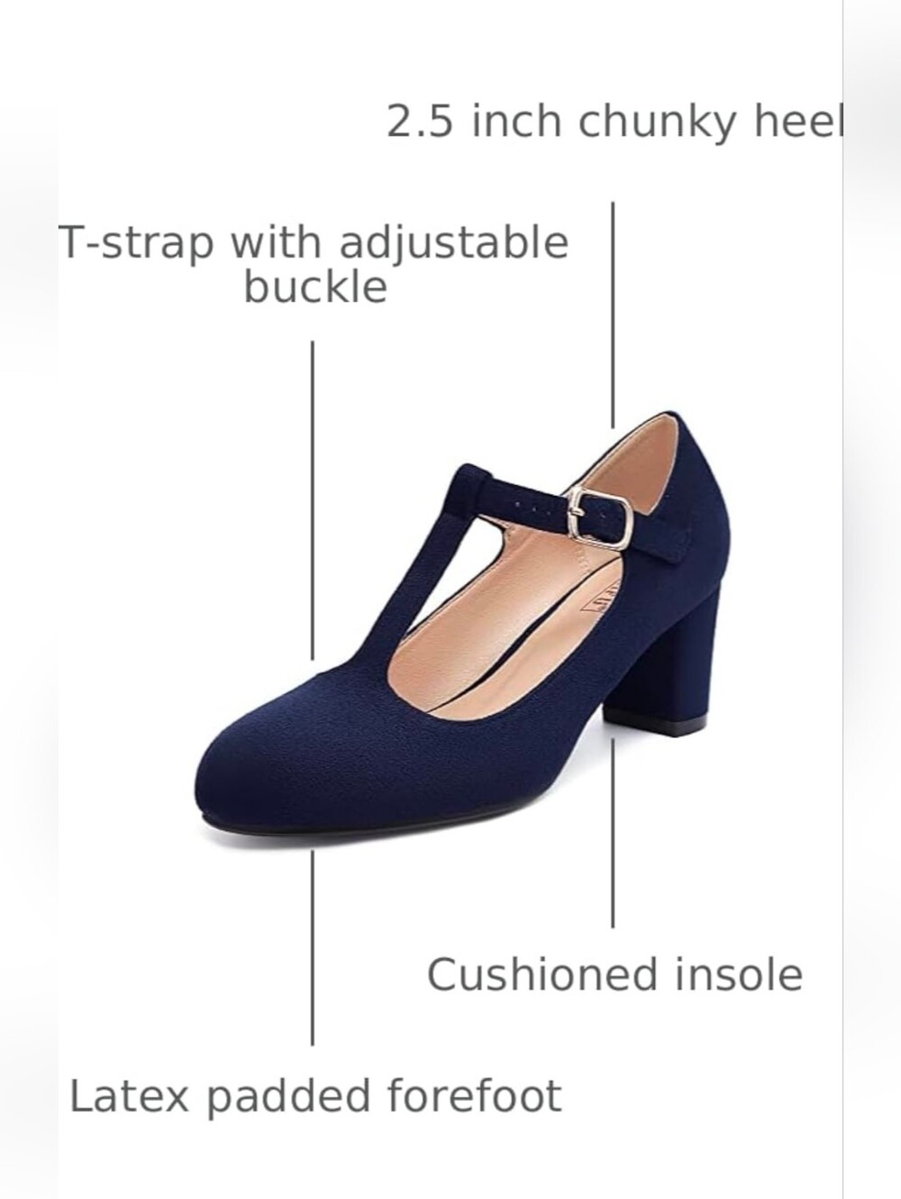 Navy Suede Block Heels - Picture 9 of 11